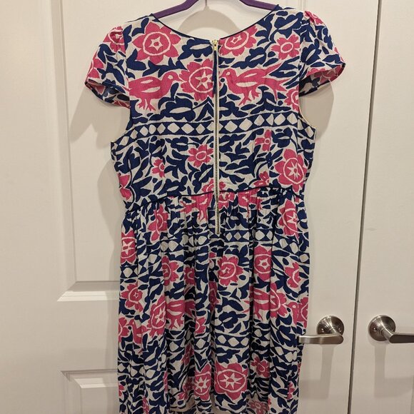 Anthropologie Maeve Peralta pink and blue bird patterned midi Dress Sz 12p - Picture 3 of 6